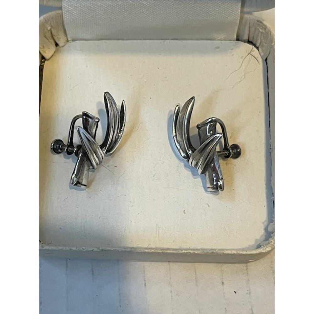 RARE MINGS Sterling Silver Abstract Screw Back Earrings | Signed Honolulu